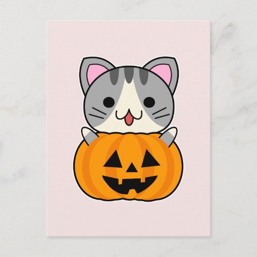 Schattige Halloweenkat in Jack o Lantern Briefkaart (Voorkant)