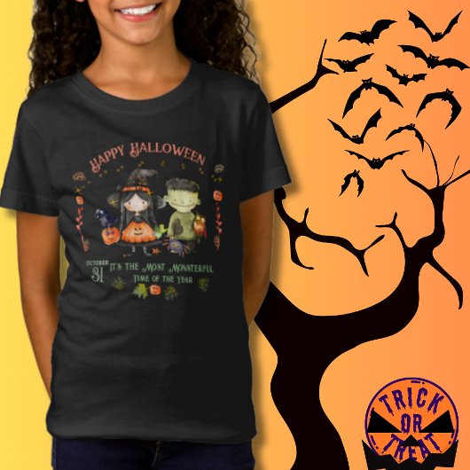 Schattige Halloweenmonster en een heks T-shirt
