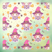 Schattige Halloweenpatroon met pompoenen en heks Raamsticker (Vel 3)