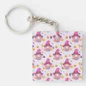 Schattige Halloweenpatroon met pompoenen en heks Sleutelhanger (voorkant)