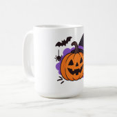Schattige Halloweenpompoen met Heksenhoed – Geest  Koffiemok (Voorkant links)