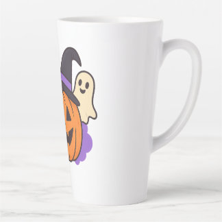 Schattige Halloweenpompoen met Heksenhoed – Geest  Latte Mok