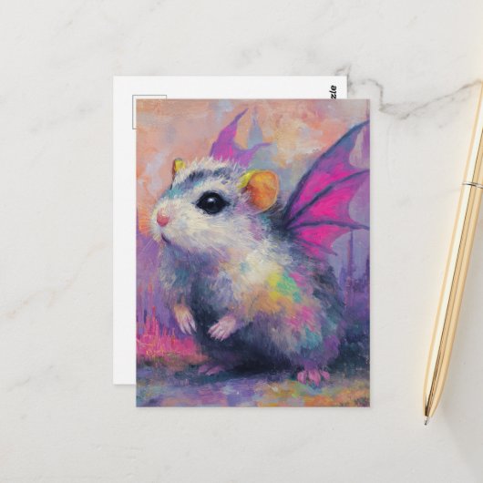 Schattige Hamster Draak Briefkaart (Voorkant / Achterkant in situ)