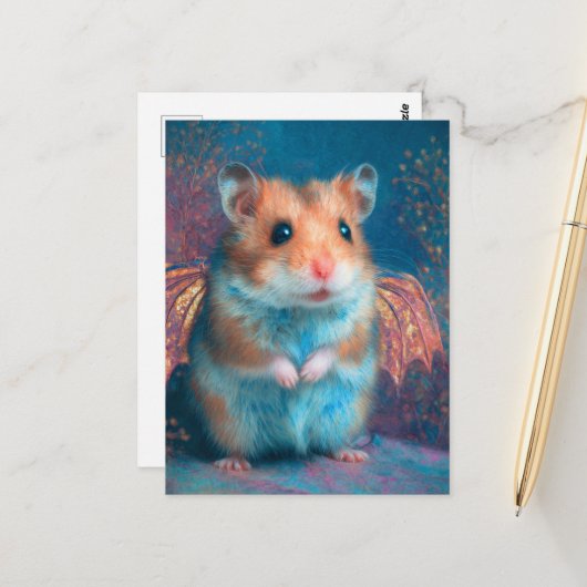 Schattige Hamster Draak Briefkaart (Voorkant / Achterkant in situ)