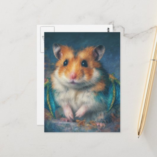 Schattige Hamster Draak Briefkaart (Voorkant / Achterkant in situ)
