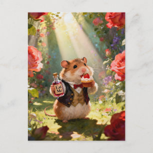 Schattige Hamster Eet Aardbeien Cupcake Briefkaart