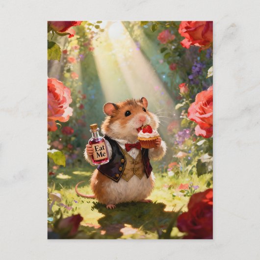 Schattige Hamster Eet Aardbeien Cupcake Briefkaart (Voorkant)