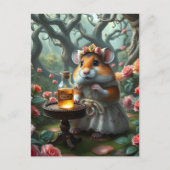 Schattige hamster in een Rozen tuin met een drankj Briefkaart (Voorkant)