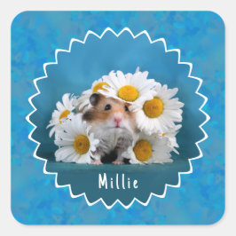 Schattige hamster in White Daisy Bouquet Vierkante Sticker