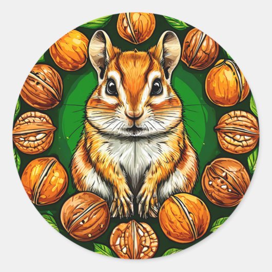 Schattige hamster met noten knus grappig cadeau ronde sticker (Voorkant)