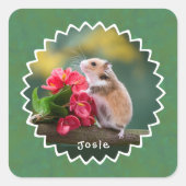Schattige hamster met Red Arthurium Boeket Vierkante Sticker (Voorkant)