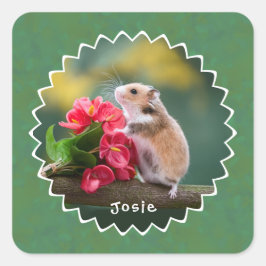 Schattige hamster met Red Arthurium Boeket Vierkante Sticker