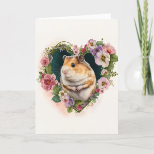 Schattige hamster met roze bloemen Valentijnsdag Feestdagen Kaart