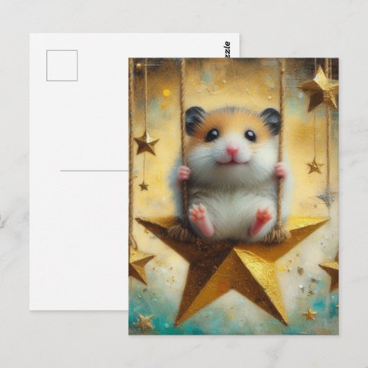 Schattige Hamster Swings op Gold Star Swing Briefkaart (Voorkant / Achterkant)