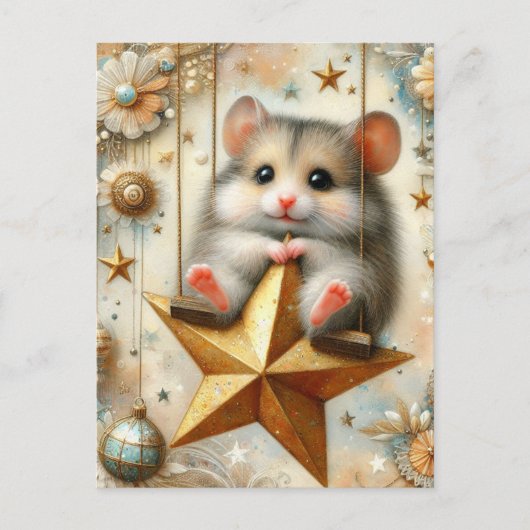 Schattige Hamster Swings op Gold Star Swing Briefkaart (Voorkant)