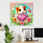 Schattige hamster viert Moederdag Poster (Thuiskantoor)