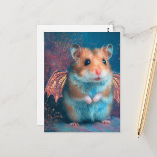 Schattige hamsterdraak briefkaart (Voorkant / Achterkant in situ)