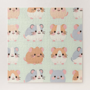 Schattige Hamstergezichtjes Kawaii Pastel Patroon Legpuzzel