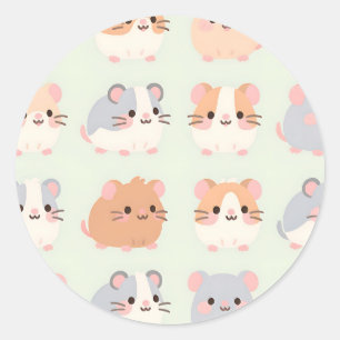 Schattige Hamstergezichtjes Kawaii Pastel Patroon Ronde Sticker
