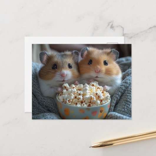 Schattige Hamsters Met Popcorn Briefkaart (Voorkant / Achterkant in situ)