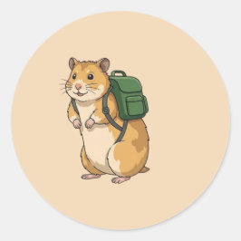 Schattige hamsterwandelaar met rugzak ronde sticker