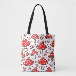 Schattige hand getekende paddenstoelen rood en wit tote bag