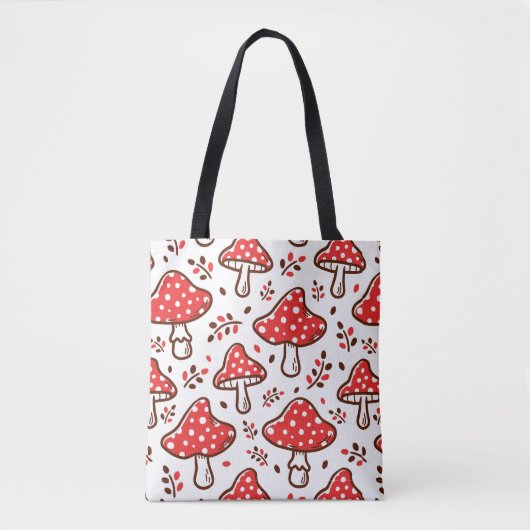 Schattige hand getekende paddenstoelen rood en wit tote bag (Voorkant)