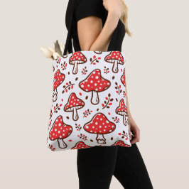 Schattige hand getekende paddenstoelen rood en wit tote bag