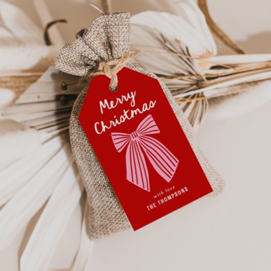 Schattige Hand Getekende Whimsical Boog Kerstmis Cadeaulabel