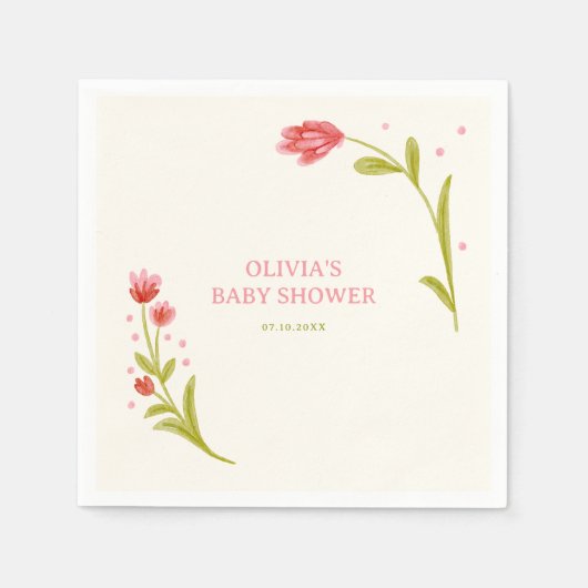 Schattige Hand getrokken bloemenBaby shower Servet (Voorkant)