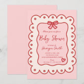 Schattige Hand getrokken Bow Baby shower Uitnodigi Kaart (Voorkant / Achterkant)