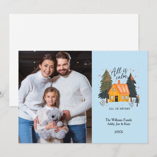 Schattige Hand getrokken huis Custom Photo Holiday Feestdagenkaart (Voorkant / Achterkant)