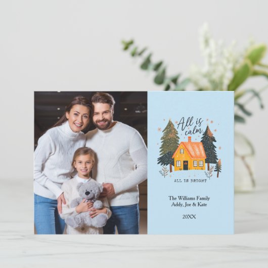 Schattige Hand getrokken huis Custom Photo Holiday Feestdagenkaart (Staand voorkant)