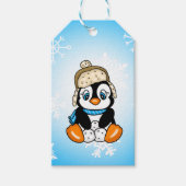 Schattige Hand getrokken Pinguïn met Sneeuwballen Cadeaulabel (Voorkant)