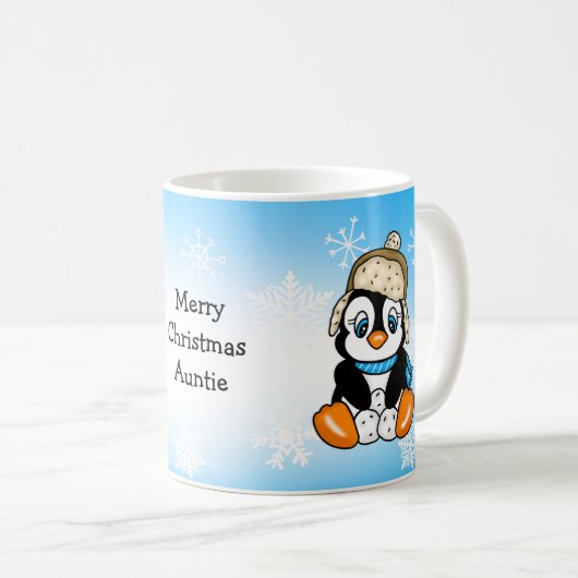 Schattige Hand getrokken Pinguïn met Sneeuwballen Koffiemok (Voorkant rechts)