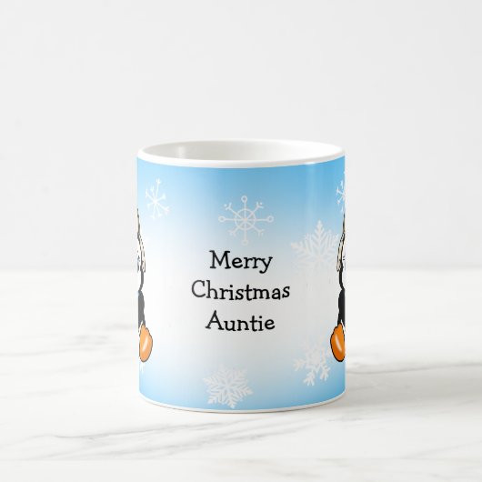 Schattige Hand getrokken Pinguïn met Sneeuwballen Koffiemok (Center)