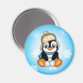 Schattige Hand getrokken Pinguïn met Sneeuwballen Magneet (Voorkant / Achterkant)