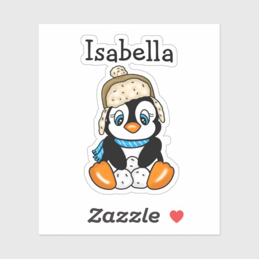 Schattige Hand getrokken Pinguïn met Sneeuwballen Sticker (Vel)