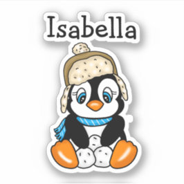 Schattige Hand getrokken Pinguïn met Sneeuwballen Sticker