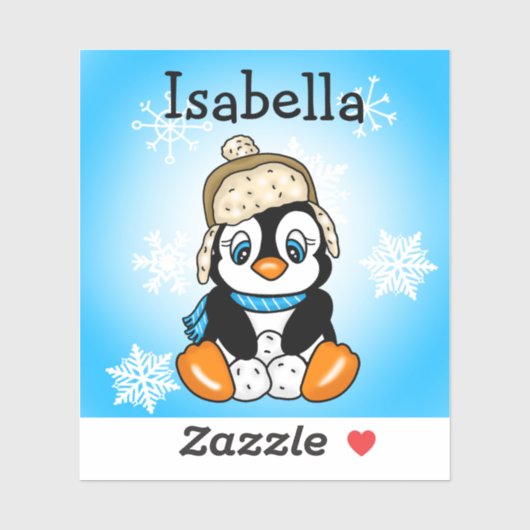 Schattige Hand getrokken Pinguïn met Sneeuwballen Sticker (Vel)