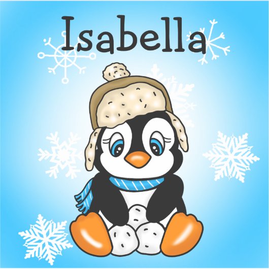 Schattige Hand getrokken Pinguïn met Sneeuwballen Sticker (Voorkant)