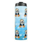 Schattige Hand getrokken Pinguïn met Sneeuwballen Thermosbeker (Voorkant)
