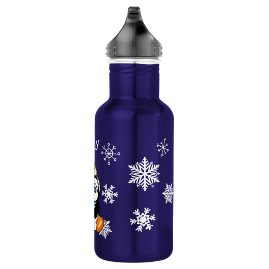 Schattige Hand getrokken Pinguïn met Sneeuwballen Waterfles (Rechts)