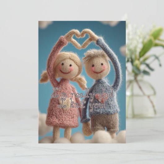 Schattige Handgebreide Koppel Garendollen Valentij Feestdagenkaart (Staand voorkant)