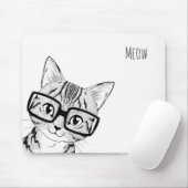 Schattige handgemaakte nerdy Cat Art Witte Muismat (Met muis)