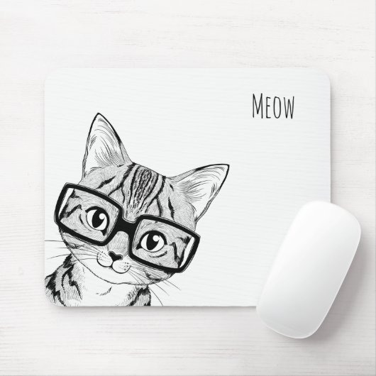 Schattige handgemaakte nerdy Cat Art Witte Muismat (Met muis)