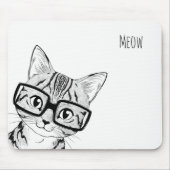Schattige handgemaakte nerdy Cat Art Witte Muismat (Voorkant)