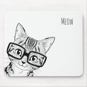Schattige handgemaakte nerdy Cat Art Witte Muismat