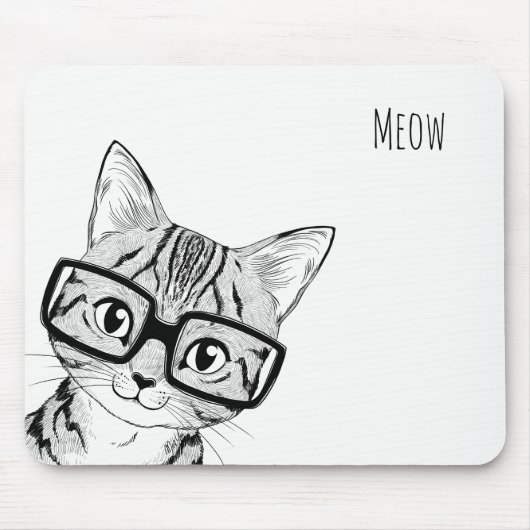 Schattige handgemaakte nerdy Cat Art Witte Muismat (Voorkant)