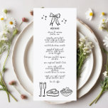 Schattige Handgeschreven Doodle Bow Bruiloft Recep Menu<br><div class="desc">Voeg een vleugje grilligheid en charme toe aan uw huwelijksreceptie met onze Schattigee handgeschreven Doodle Bow Wedding Reception Menu. Dit prachtige menuontwerp heeft speelse doodle bogen en een handgeschreven stijl die perfect de vrolijke en romantische essentie van uw speciale dag vastlegt.</div>